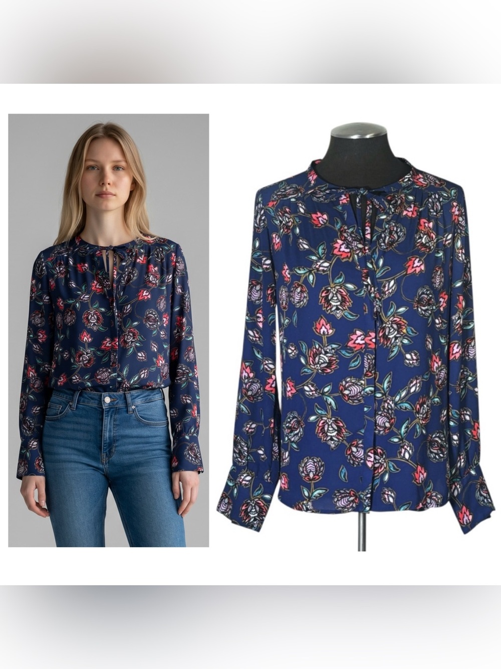 🆕 Express – Colorful Floral Long Sleeve Keyhole Button Down Top – Small